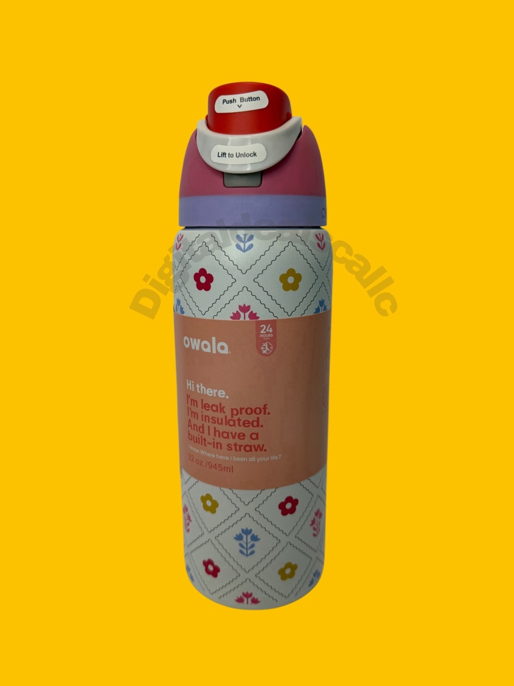 Owala Insulated Floral Water Bottle with Built-In Straw — Pink/White 32oz